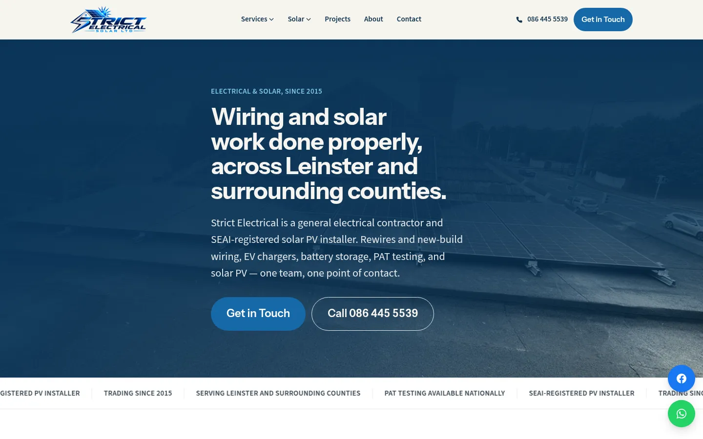 Strict Electrical Solar homepage, built by Caolú
